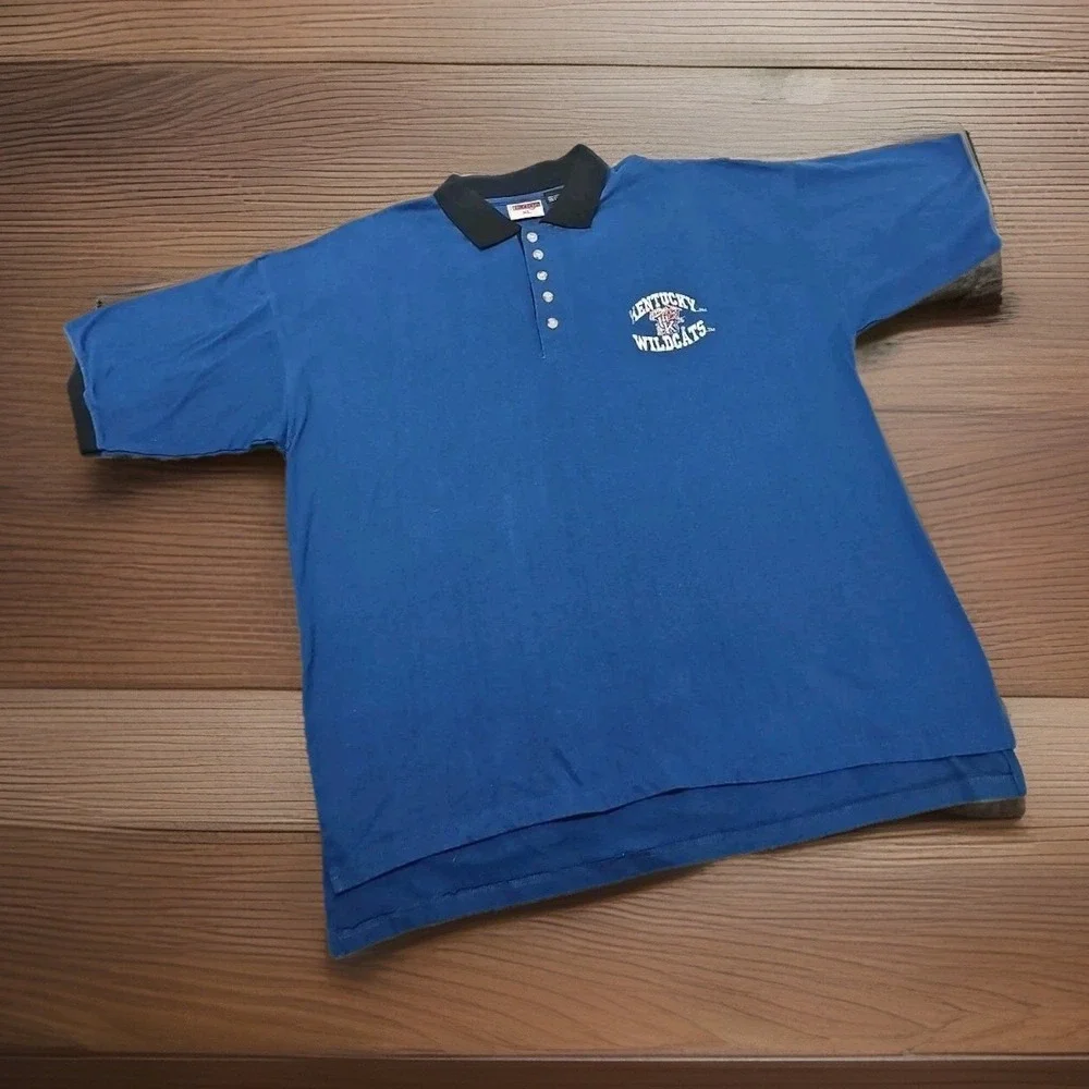 Vintage 90s Kentucky Wildcats‎ Polo Men XL Blue UK Short Sleeve Embroidered Logo